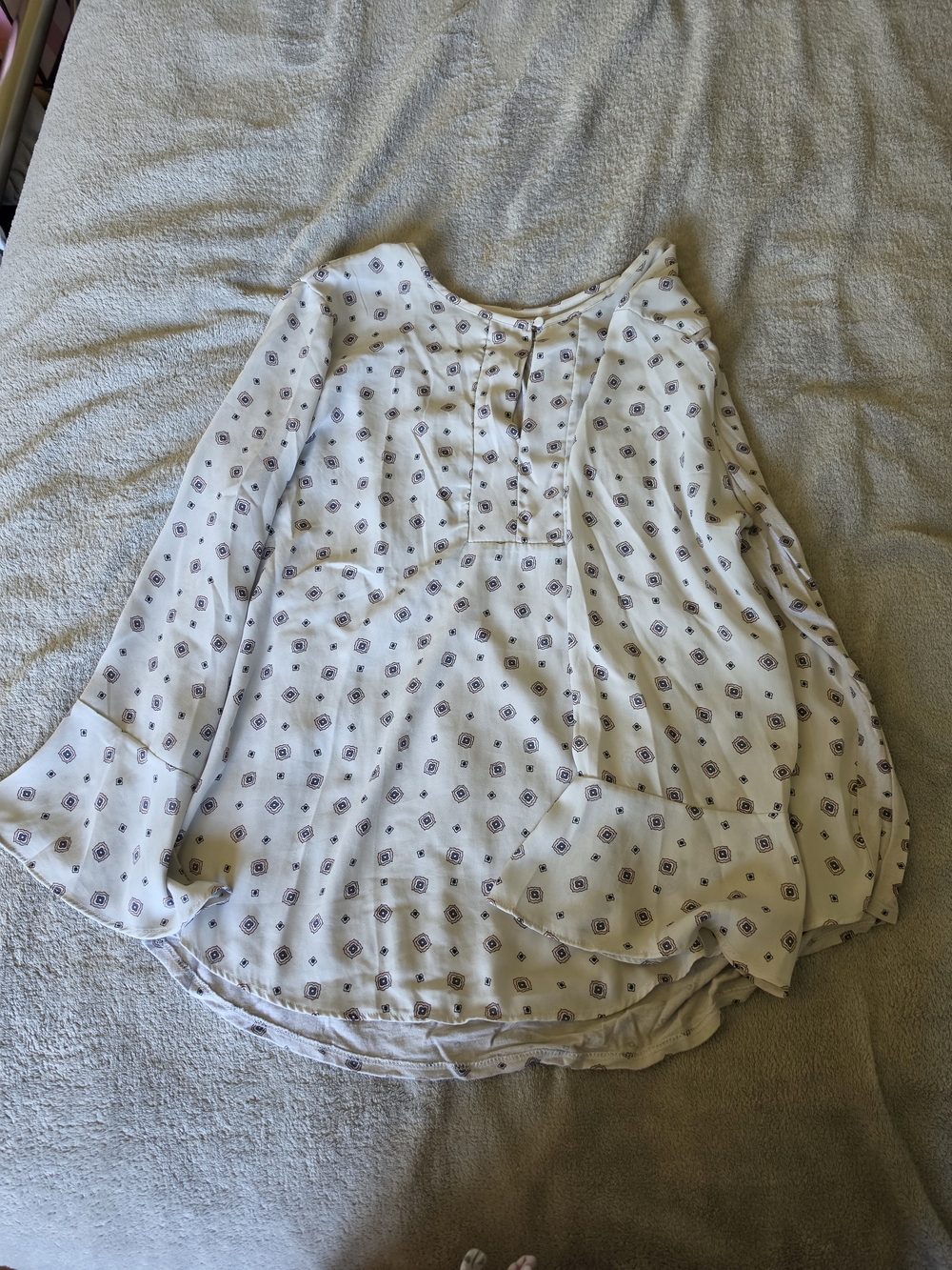 LOFT Cream Long-Sleeve Printed Peasant Tunic